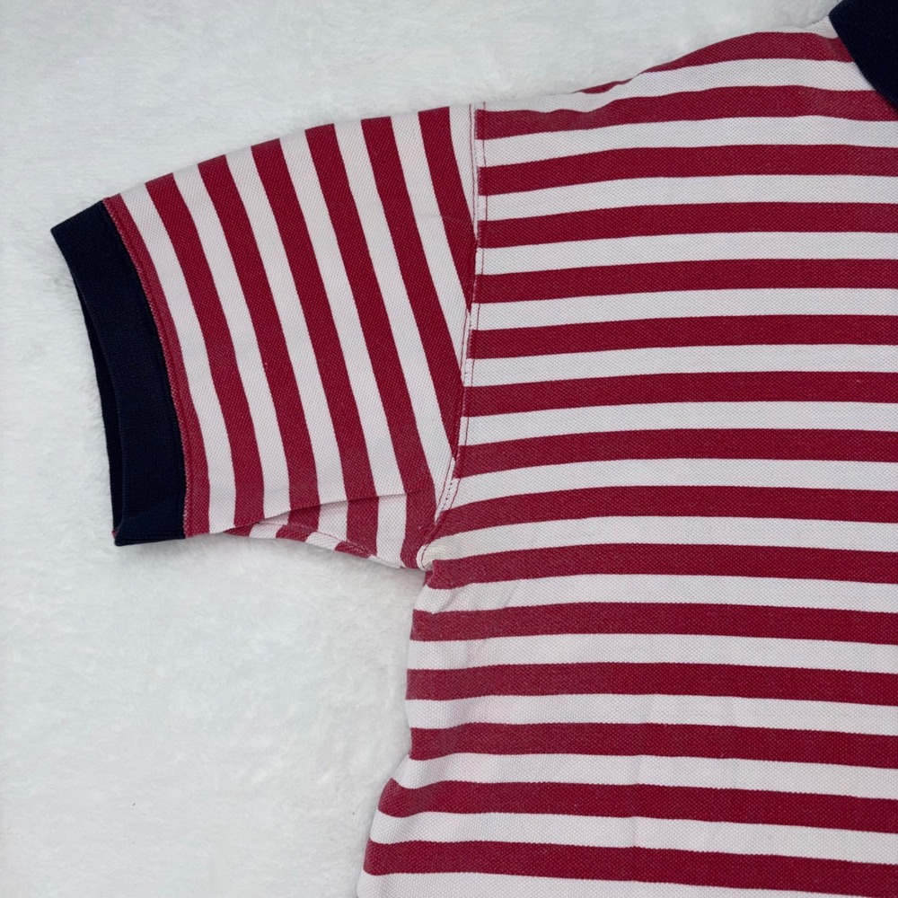 VTG LL Bean Casco Bay Men Large Red White Striped Cotton Polo Shirt L732 Portuga - Picture 9 of 10